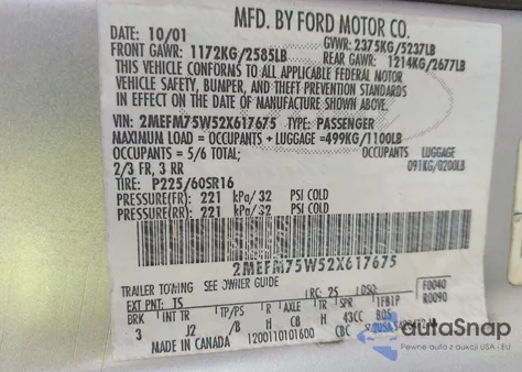 2002 Mercury Grand Marquis Ls from USA, damaged, VIN 2MEFM75W52X617675